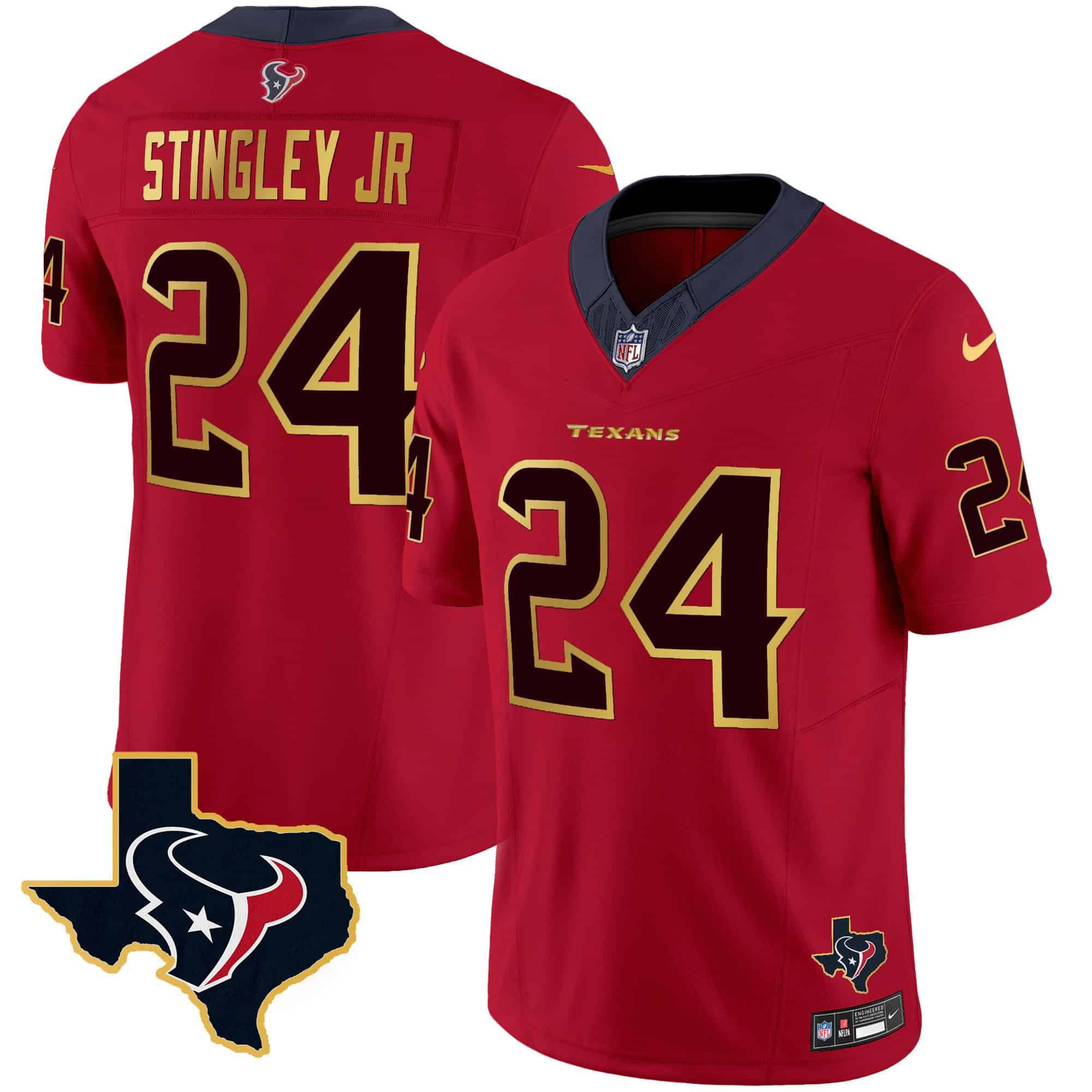 Men Houston Texans #24 Stingley jr Red Gold 2024 Nike Trim Vapor NFL Jersey->indianapolis colts->NFL Jersey